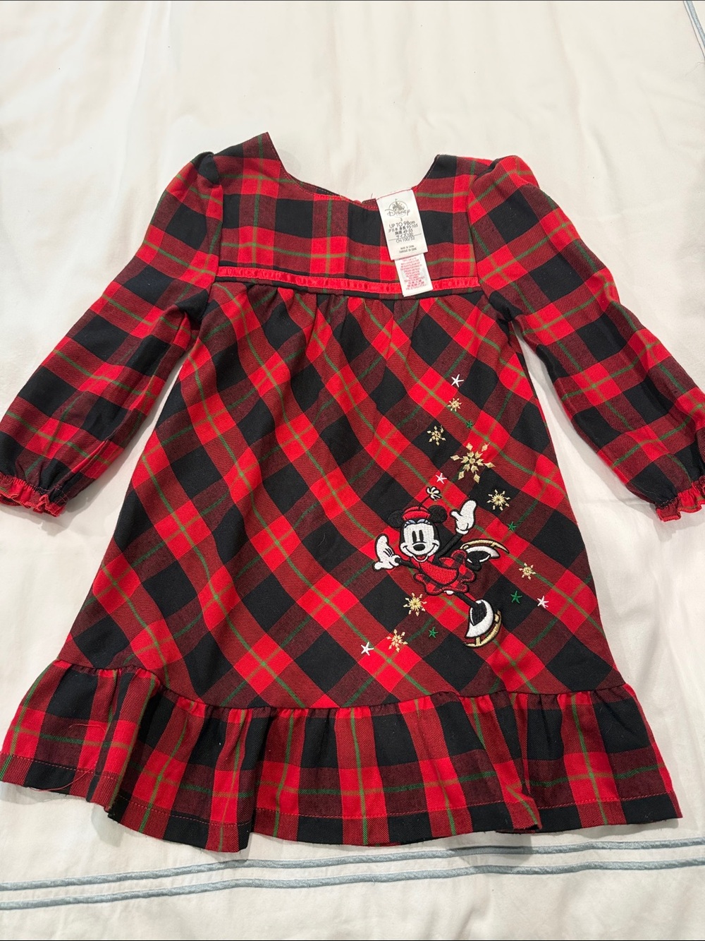 Disney Red & Black Plaid Holiday Dress with Green Accents